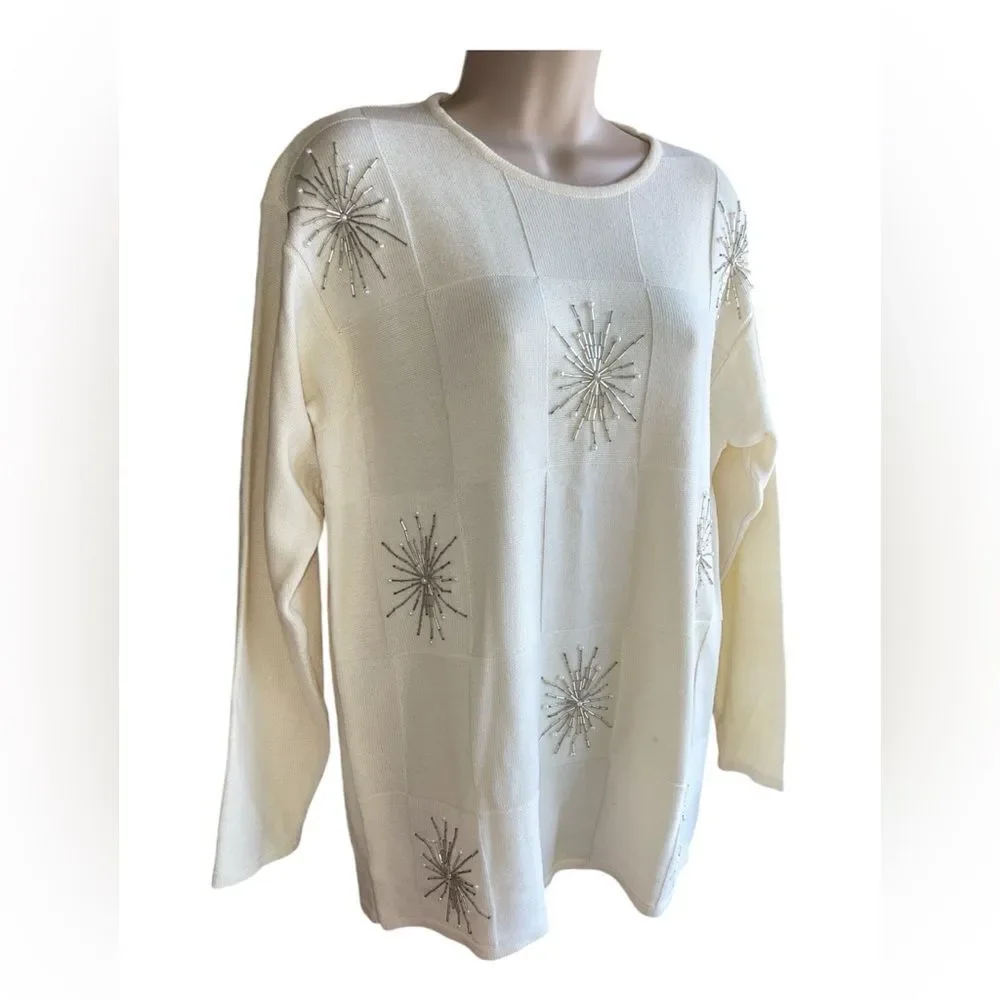 Liz Claiborne- Unisex Creme background acrylic wool blend pullover longsleeve